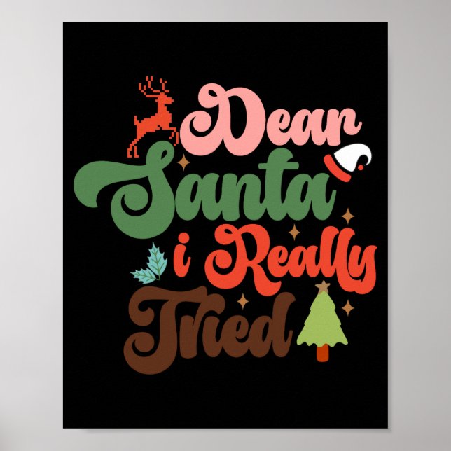 Dear Santa Retro Groovy Christmas Holidays T Shirt Poster (Framsidan)