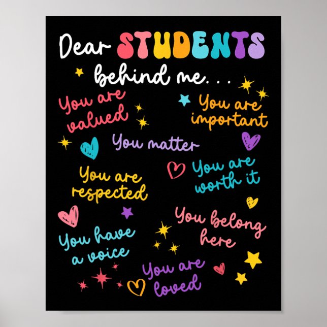 Dear Student Behind Me Back To School Teacher Appr Poster (Framsidan)