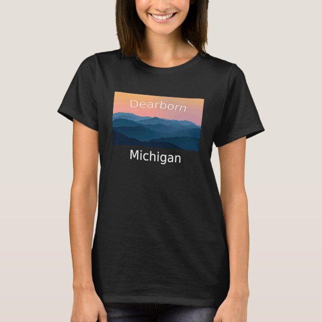 Dearborn Michigan Mountain sunset hometown T Shirt (Framsida)