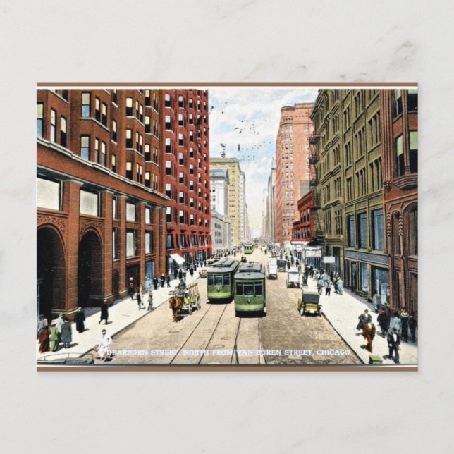 Dearborn Street, Chicago, Illinois 1911 Photo Vykort (Framsida)