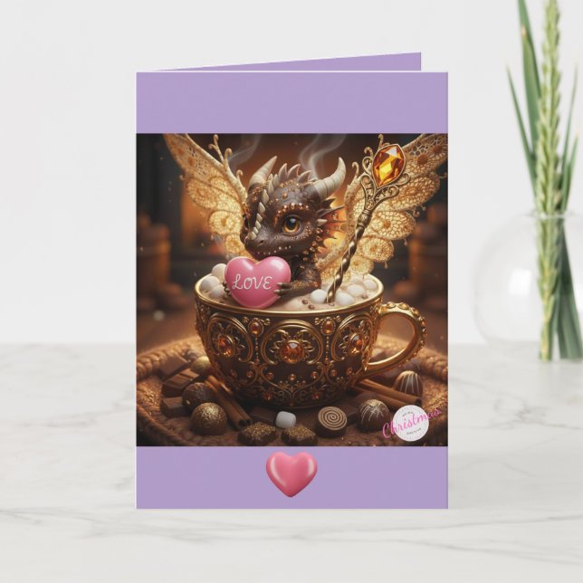 Dearest Dragon Valentine-Hot Cocoa &Gold Vday Card Kort (Framsida)