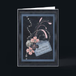 Dearest Friend Birthday Kort<br><div class="desc">En mörk blått grumlig bakgrund,  en elegant ram,  några glitter snurrar och dekorationer,  söt blommor och en silver-knapp,  och en blek blå papper märkre utgör det här unika anpassade-hälsningskortet för din käraste vän.</div>
