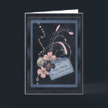 Dearest Friend Birthday Kort<br><div class="desc">En mörk blått grumlig bakgrund,  en elegant ram,  några glitter snurrar och dekorationer,  söt blommor och en silver-knapp,  och en blek blå papper märkre utgör det här unika anpassade-hälsningskortet för din käraste vän.</div>