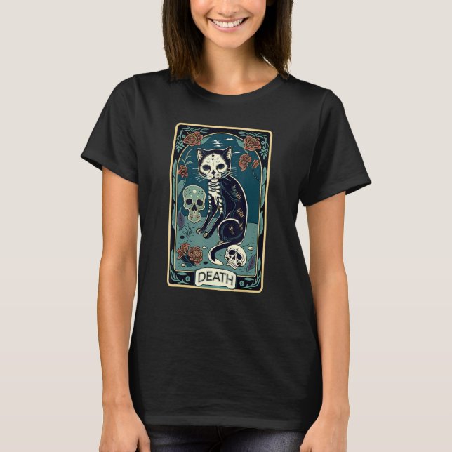 Death Cat Tarot Card Graphic for Tarot Cat Lovers  T Shirt (Framsida)