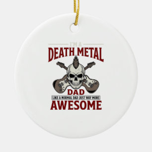 Death Metal Pappa Skalle Gitarr Vintage T-Shirt De Julgransprydnad Keramik