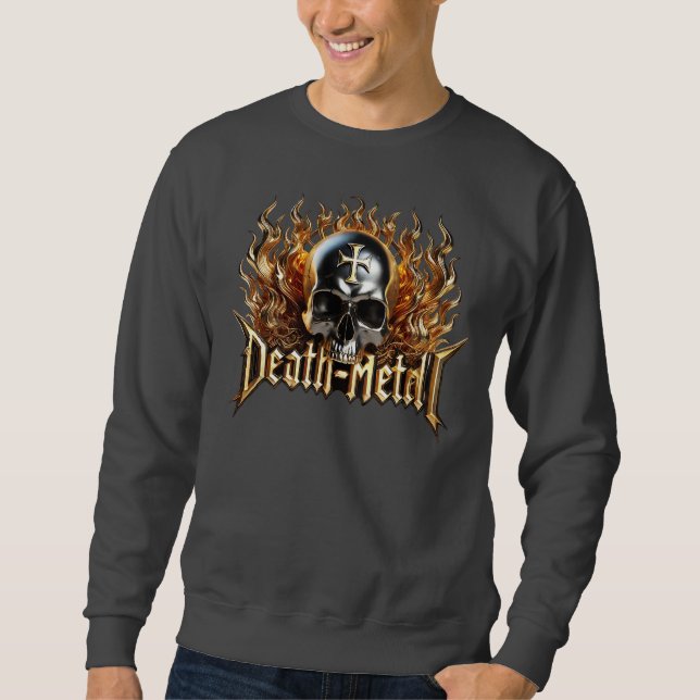Death-Metal - Totenkopf in Flammen Lång Ärmad Tröja (Framsida)