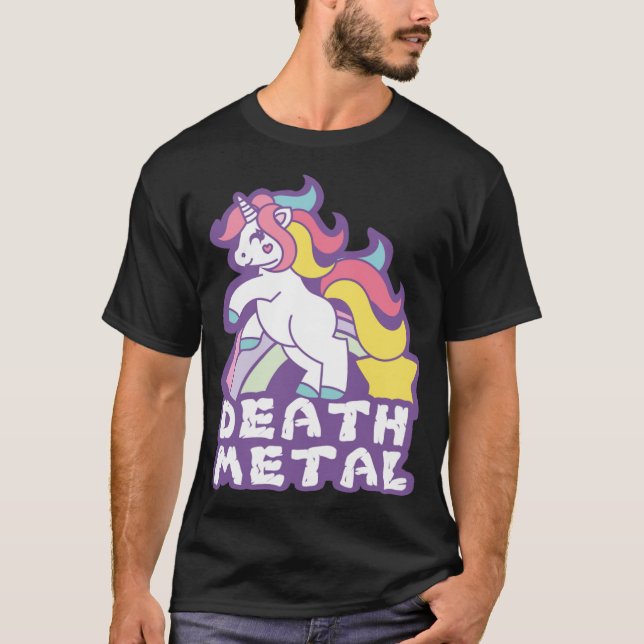Death Metal Unicorn dinosaurs 2  T Shirt (Framsida)