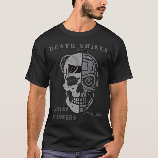 Death Smiles Combat Engineer Skull Shirt T Shirt (Framsida)