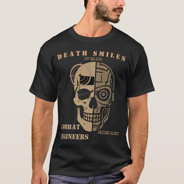 Death Smiles Combat Engineer Skull Shirt T Shirt (Framsida)