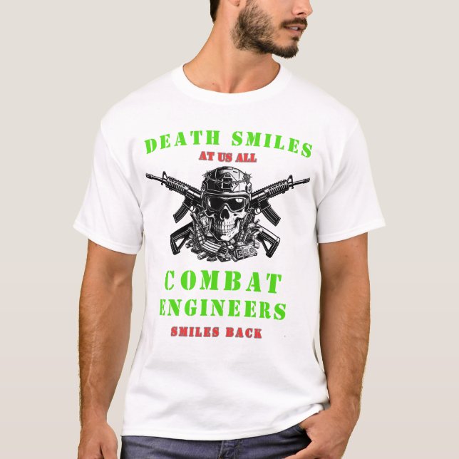 Death Smiles  Combat Engineers skull Tactical  T Shirt (Framsida)