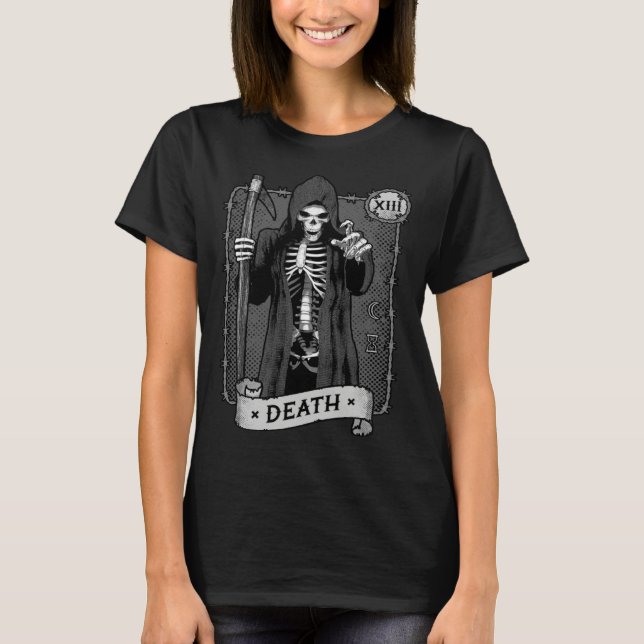 Death Tarot Card Occult Dark Grim Reaper Astrology T Shirt (Framsida)