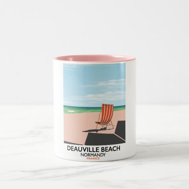 Deauville Beach frankrike poster. Två-Tonad Mugg (Center)