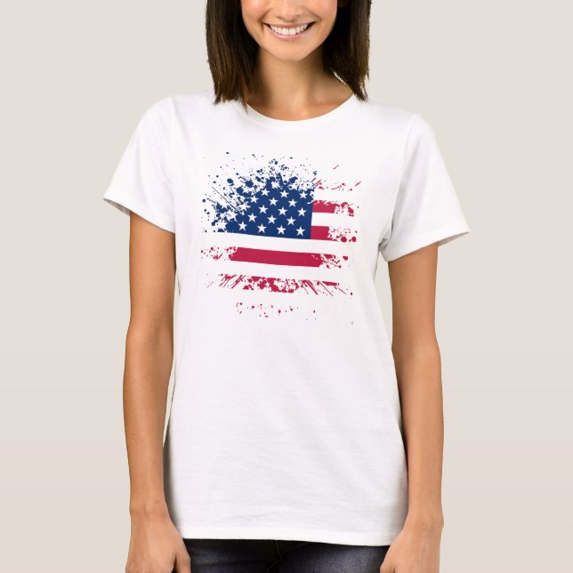 Débardeur Femme Blanc Basic USA flagga Tee Shirt (Framsida)
