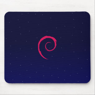 Debian med en utrymmebakgrund musmatta