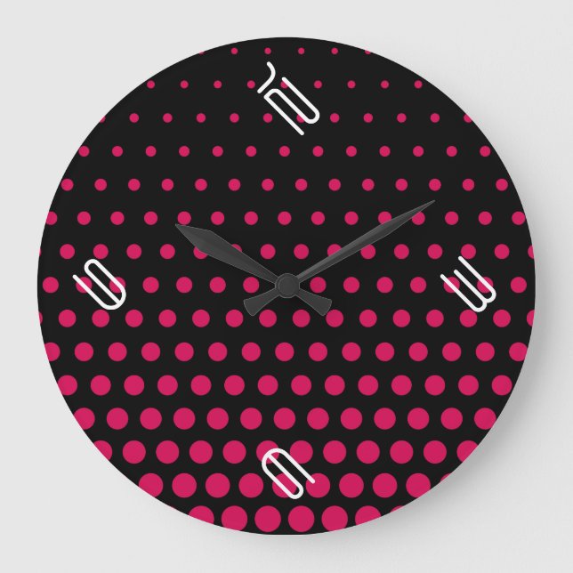 Debian Red Polka Dot Modern Black Stor Klocka (Framsida)