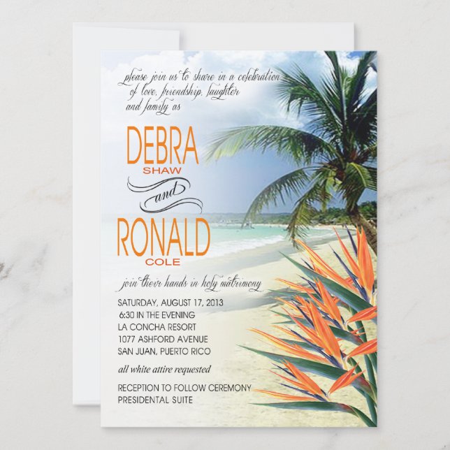Debra Emerald Vatten Tropical Beach| papaya FELT Inbjudningar (Framsida)
