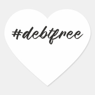 #debtfree-penna (Hashtag Debt Free) Hjärtformat Klistermärke