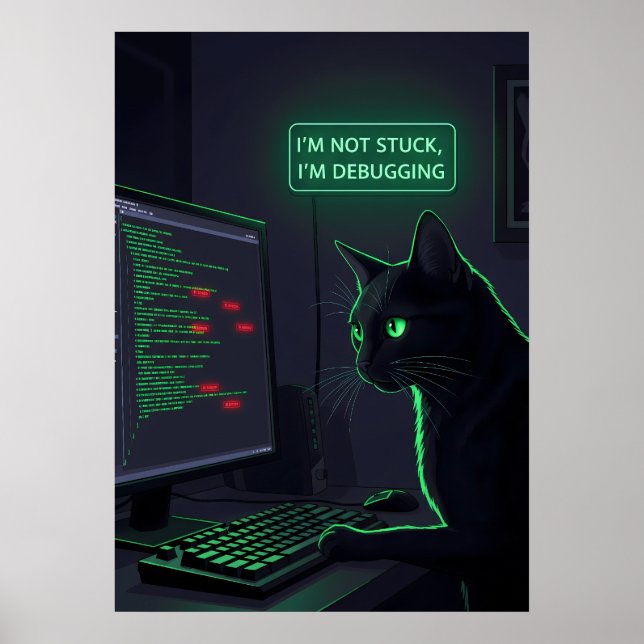 Debugging Katt Programmerare - "Jag är inte fast" Poster (Framsidan)