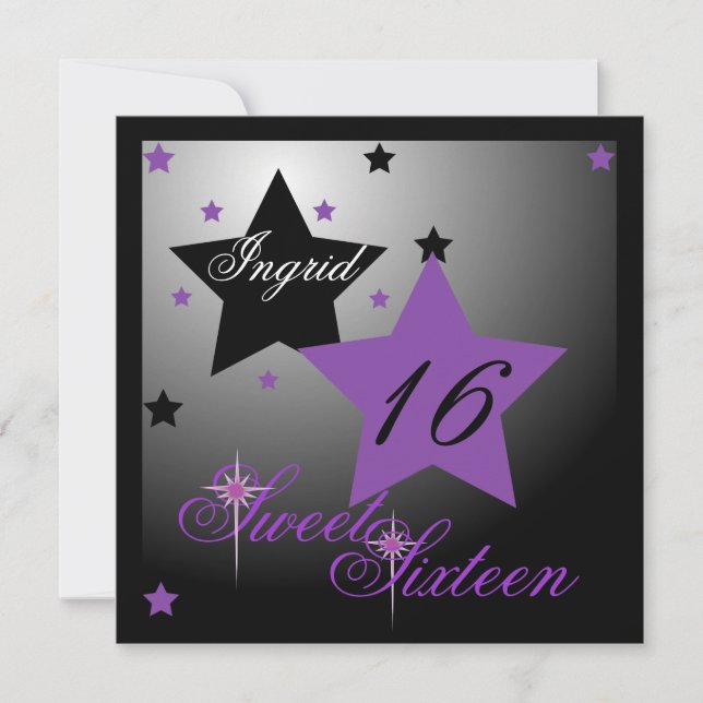 Debutant Star Sweet sixteen Cust. Inbjudningar (Framsida)