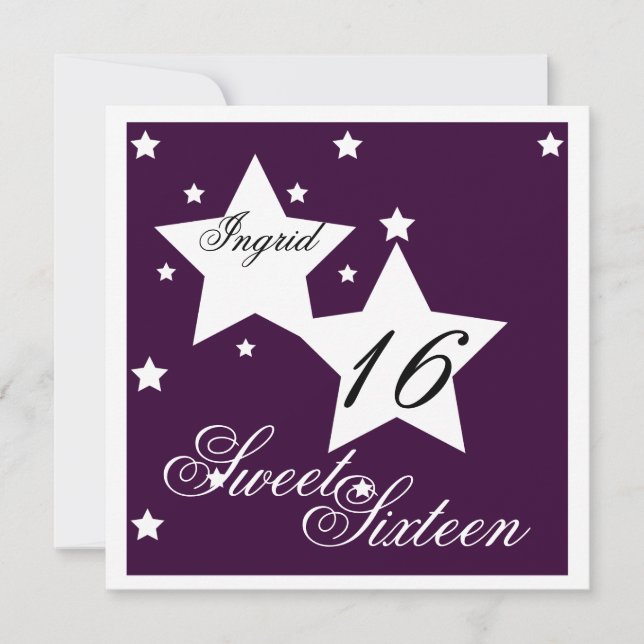 Debutant Star Sweet sixteen-Cust. Inbjudningar (Framsida)