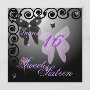 Debutantfjärilssweet sixteen Purpl/BlackInvit. Inbjudningar