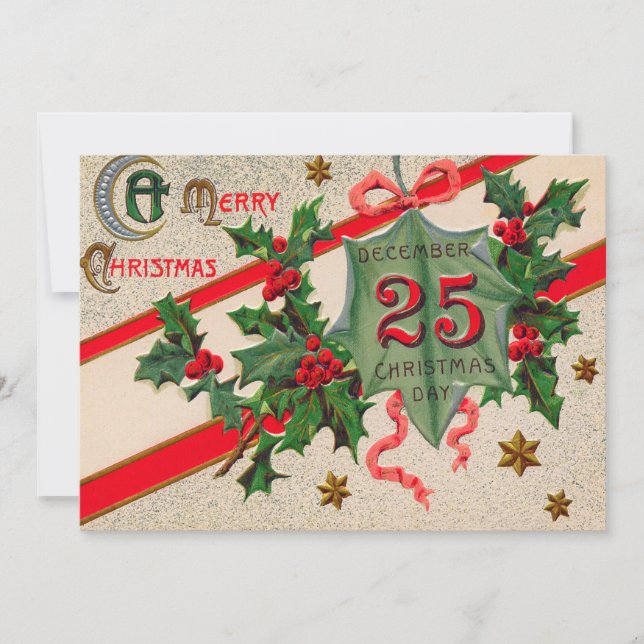 Dec 25:e Holly-julprydnad Inbjudningar (Framsida)