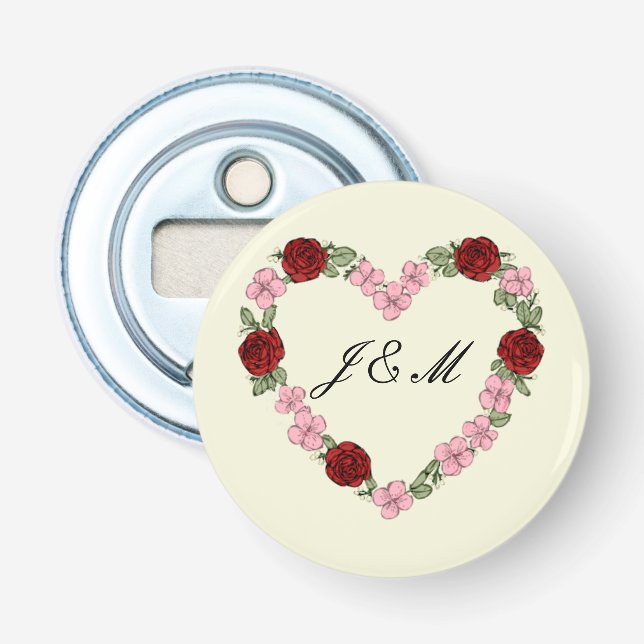 Décapsuleur Cream magnetic with pink and red heart Flasköppnare (Framsidan)