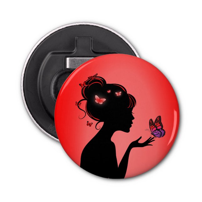 Décapsuleur La femme papillons rouges Flasköppnare (Framsidan)