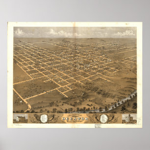 Decatur Illinois 1869 antika panorama- karta Poster