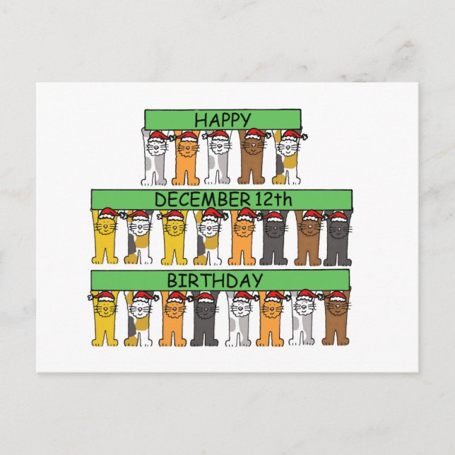 December 12:e Tecknad Birthday Cats Vykort (Framsida)