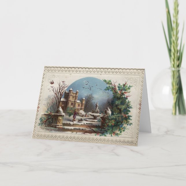 December 1872: Trädgårdsmästaren samlar järnek Helgkort (Framsida)