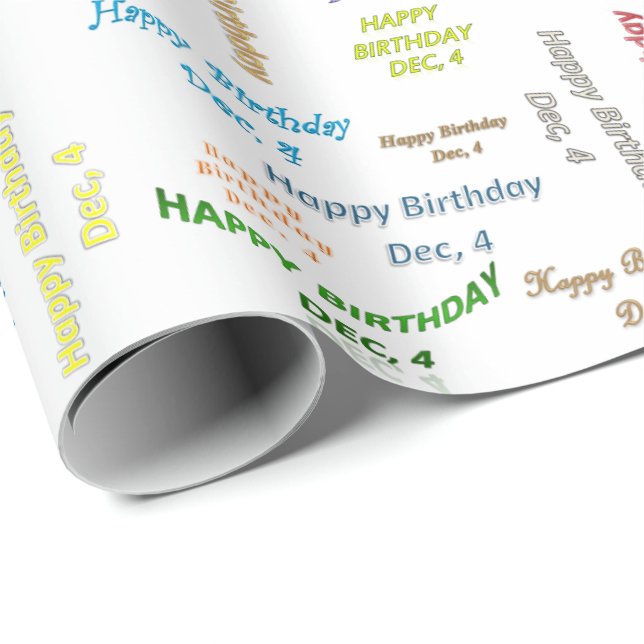 December, 4 Birthday Gift Wrapping Papper Presentpapper (Rullad Hörn)