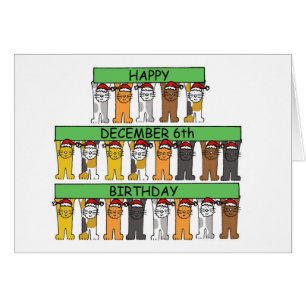 December 6e Birthday Cute Tecknad Cats Hälsningskort