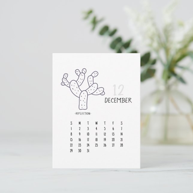 December Anpassningsbar Kaktus 2024 Kalenderkort Vykort (Stående Fram)