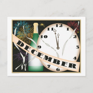 December Art Deco Champagne och Fireworks Vykort