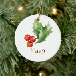 DECEMBER Birth Flower Hollyberry Name Holiday Julgransprydnad Keramik