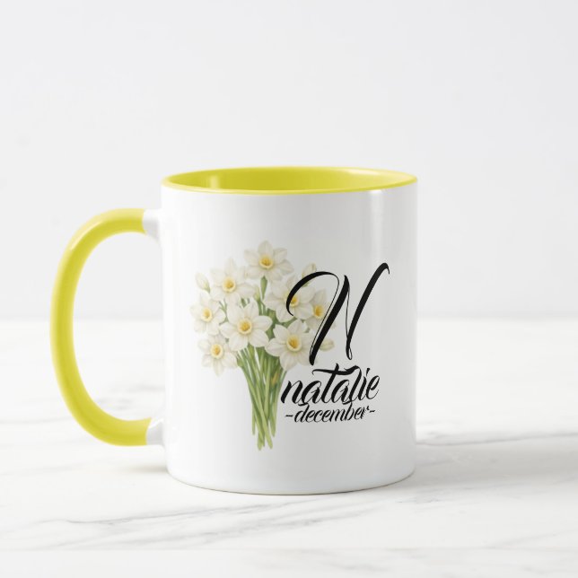 December Birth Flower Mug – Elegant Narcissus Gift Mugg (Vänster)