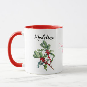 December Birth Flower Watercolor Holly Mugg