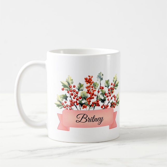 December Birth Holly Flower Personlig Kaffemugg (Vänster)