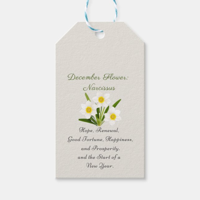 December Birth Month Flower Narcissus Elegant Presentetikett (Framsidan)