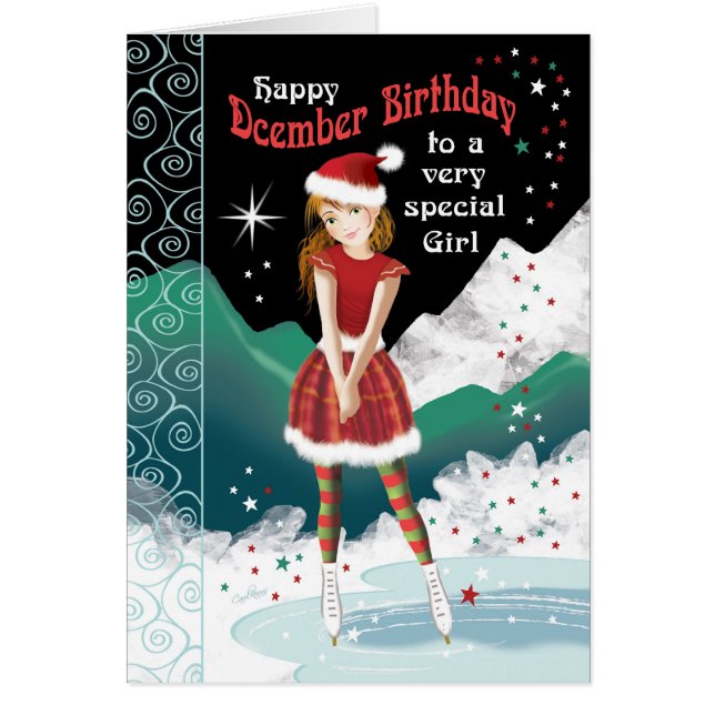 December Birthday, flicka på isskal Hälsningskort (Framsidan)