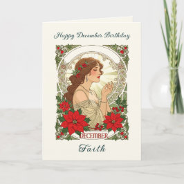December Birthday Holly Berries And Red Poinsettia Kort