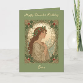 December Birthday Holly Berries Art Nouveau Style Kort