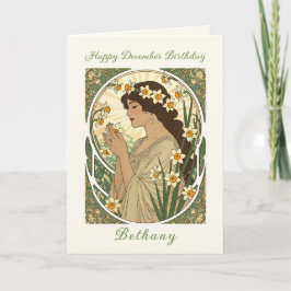 December Birthday Narcissus Art Nouveau Design Kort