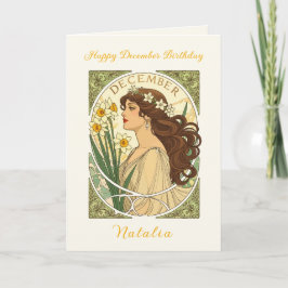 December Birthday Narcissus Art Nouveau Illustrati Kort