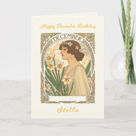 December Birthday Narcissus Illustration Art Nouve Kort