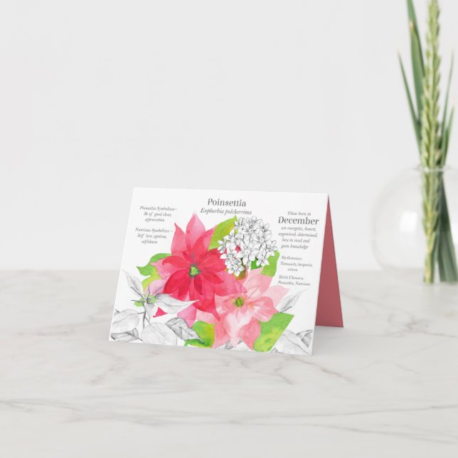 December Birthday Poinsettia Narcissus Birth Month Kort (Framsida)