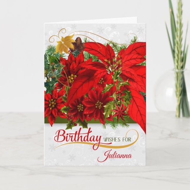 December Birthday Poinsettias Kort (Framsida)