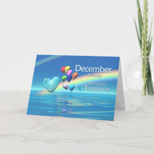December Birthday Turkvoise Heart Kort