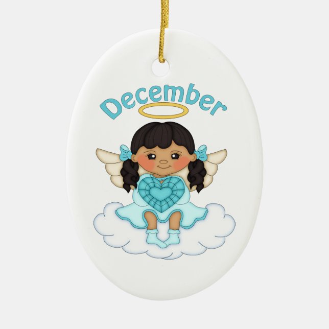 December Birthstone Angel Black Julgransprydnad Keramik (Framsidan)